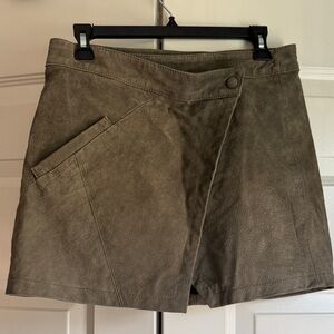 BlankNYC Genuine Leather olive green asymmetric skirt with pocket